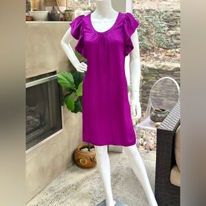 Threads Social 100% Silk Ruffle Sleeve Dress Fuschia Pink Purple Dress Size 4